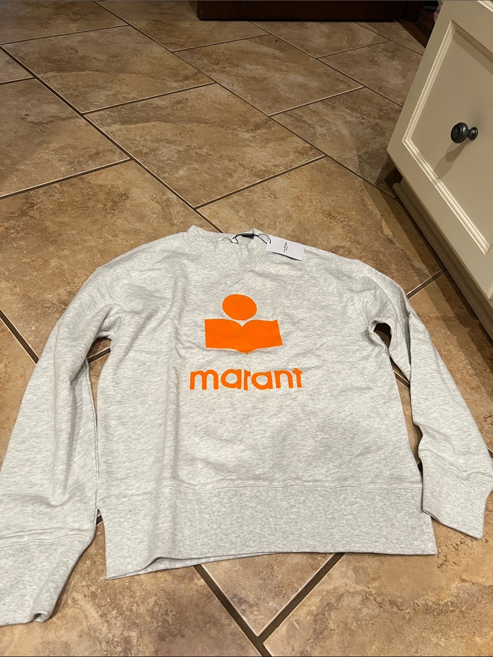 Isabel Marant Light Heather Gray Sweatshirt with Bright Orange Logo 40 m/l